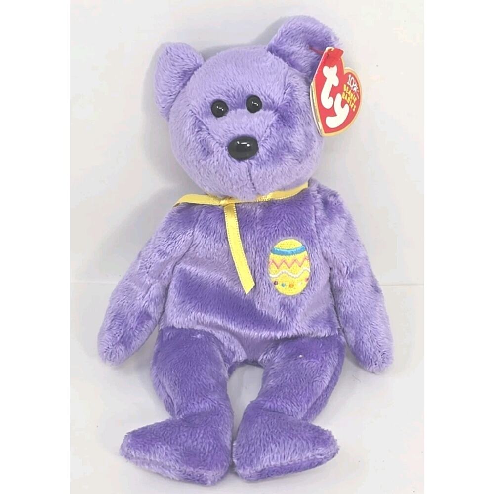 2002 Ty Beanie Baby "Eggs‎ III" Retired Purple Teddy Bear BB30